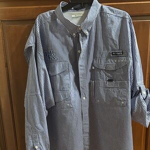 Columbia Royal Blue & White UK Checkered Men's Button-Down Fishing Shirt